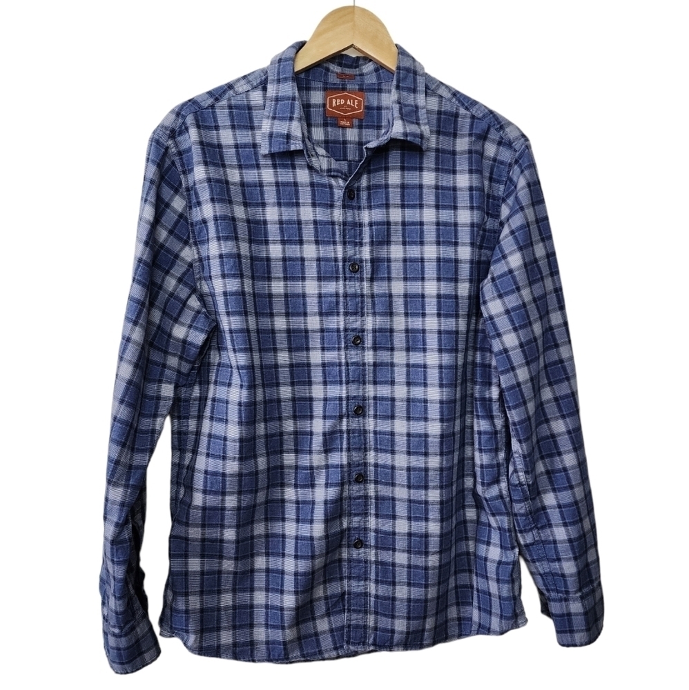 Red Ale Blue Button Down Long Sleeve Men's Plaid Size L